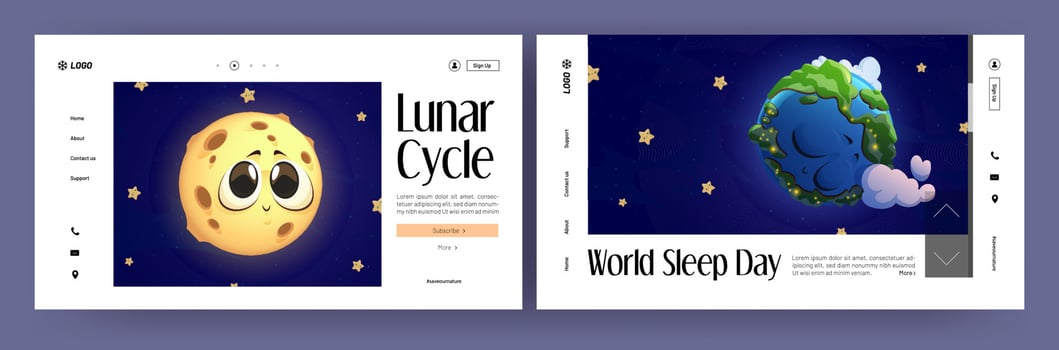 Lunar cycle and world sleeping day cartoon landing vector