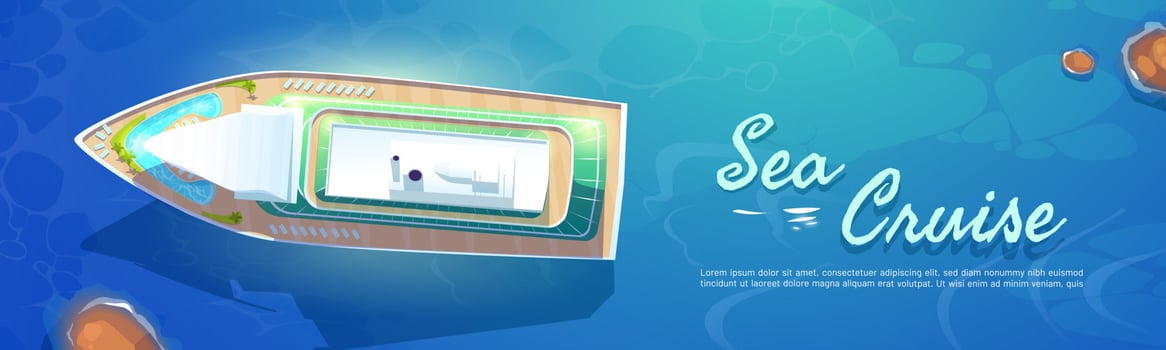 Sea cruise cartoon banner with liner in ocean vector