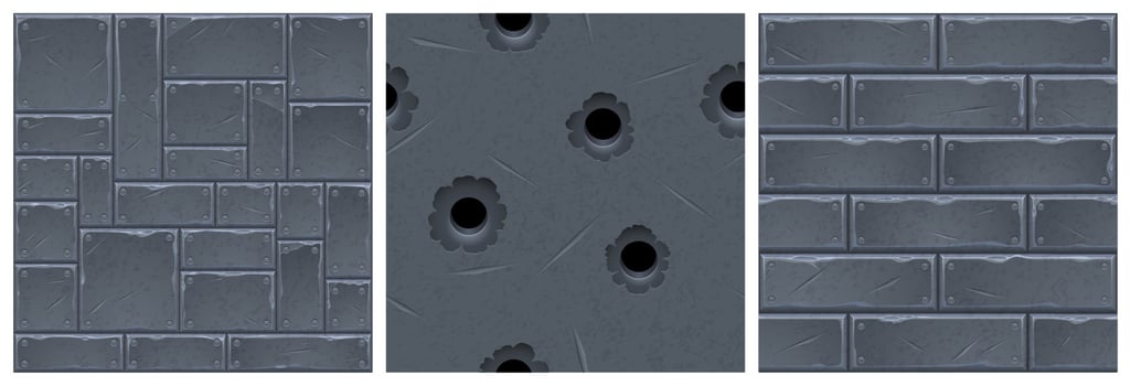 Metal textures, seamless background for game, set vector
