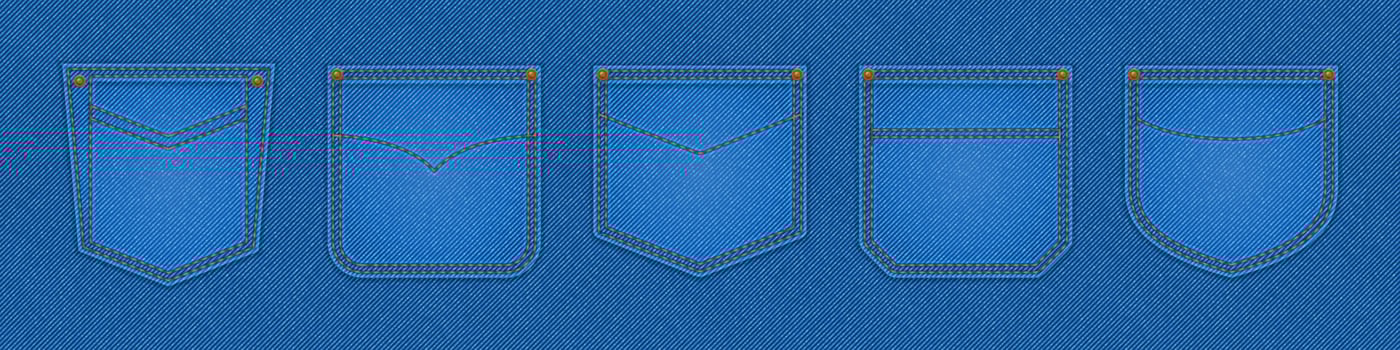 Denim patch pockets, design elements for jeans set vector