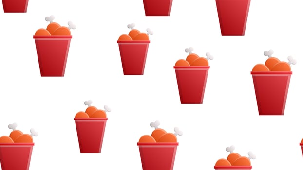 chicken legs in a red bucket on a white background, vector illustration, pattern. delicious baked breaded legs. fast food. decoration for restaurants and cafes. wallpaper for kitchen