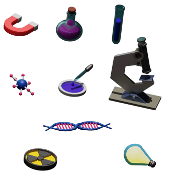 3d rendered scientist set includes magnet, microscope, dna, lamp, biohazard, tube, etc perfect for design project png