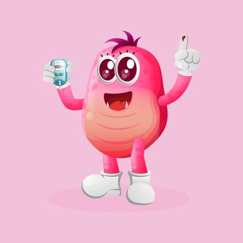 Cute pink monster holding a blood glucose meter vector