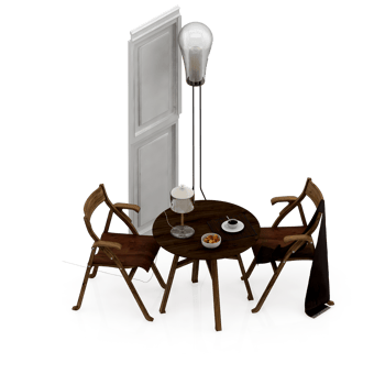 Isometric Table set front 3D render png