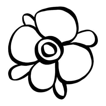 Black line doodle flower on white background. Vector illustration about nature.