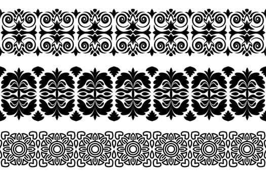 Black and white ornate trim pattern. Seamless monochrome lace. Endless repeating pattern. vector