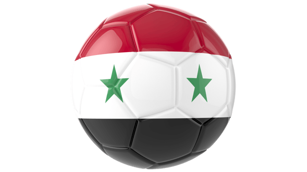 3d realistic soccer ball with the flag of Syria on it isolated on transparent PNG background