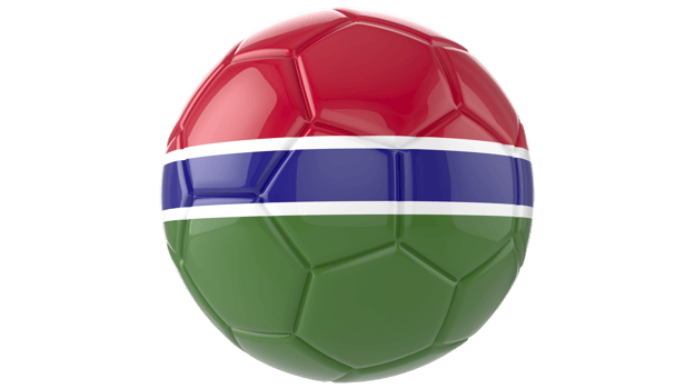 3d realistic soccer ball with the flag of Gambia on it isolated on transparent PNG background
