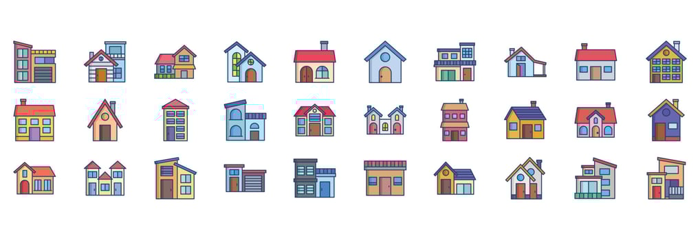 Collection of icons related to Home and Houses, including icons like building, real estate, Architecture and more. vector illustrations, Pixel Perfect set