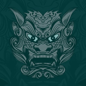 dragon mask mirror illustration, with hand sketch vector