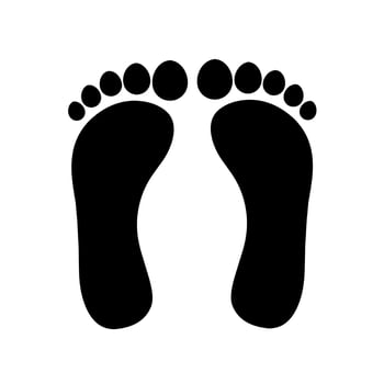 Silhouette of human footprints on a white background. Two black legs. Great for single logos. Vector illustration