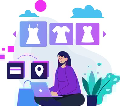 Women Shopping Online Store with their laptop Payment and chose location for drop item vector