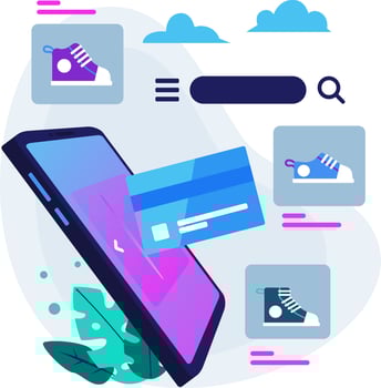 Shopping Payment Online Store Phone with Credit Card vector Flat Illustration