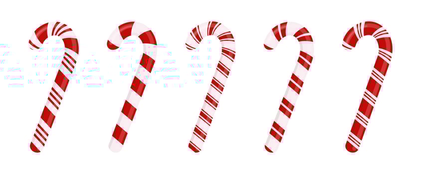 Christmas striped red and white candy canes set vector illustration