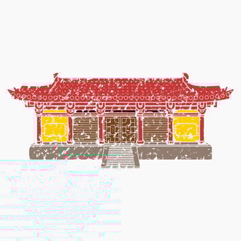Editable Isolated Wide Traditional Chinese Building Vector Illustration in Brush Strokes Style for Artwork Element of Oriental History and Culture Related Design