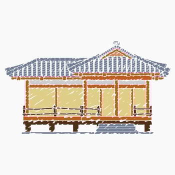 Editable Brush Strokes Style Vector Illustration of Traditional Japanese House for Tourism Travel and Culture or History Education