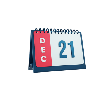 December Realistic Desk Calendar Icon 3D Illustration Date December 21 png
