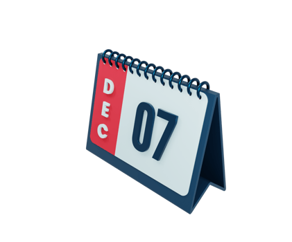 December Realistic Desk Calendar Icon 3D Illustration Date December 07 png