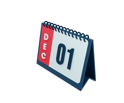 December Realistic Desk Calendar Icon 3D Illustration Date December 01 png