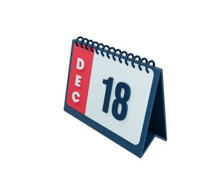 December Realistic Desk Calendar Icon 3D Illustration Date December 18 png