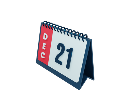 December Realistic Desk Calendar Icon 3D Illustration Date December 21 png