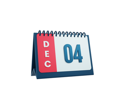 December Realistic Desk Calendar Icon 3D Illustration Date December 04 png