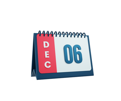 December Realistic Desk Calendar Icon 3D Illustration Date December 06 png