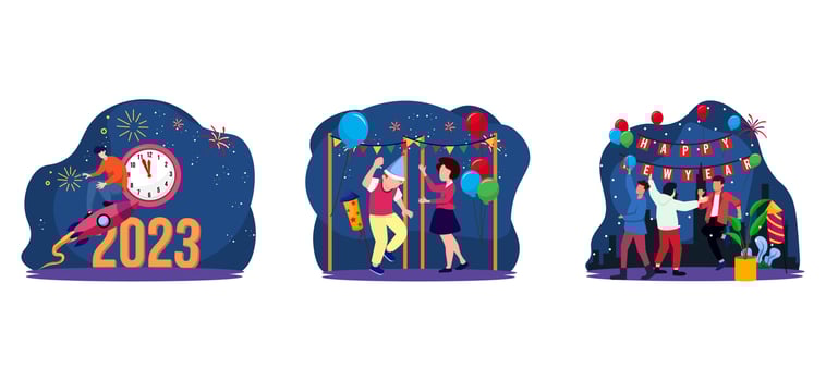 Time to New Year Flat Bundle Design vector
