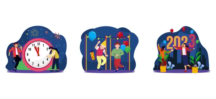2023 Welcome Celebrate Flat Bundle Design vector