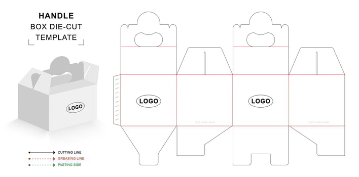 Handle box die cut template vector