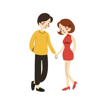 Cute couple feeling in love being together cartoon character flat vector illustration isolated on white background. Happy Valentin's Day.