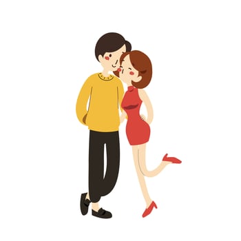 Cute couple feeling in love being together cartoon character flat vector illustration isolated on white background. Happy Valentin's Day.