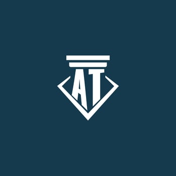 AT initial monogram logo for law firm, lawyer or advocate with pillar icon design vector