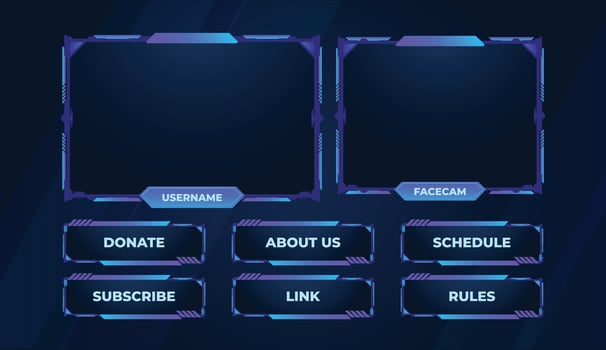 Blue  twitch panels live stream gaming template vector