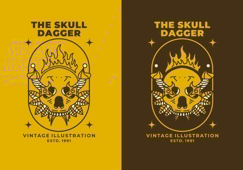 Vintage art illustration of a skull and dagger vector