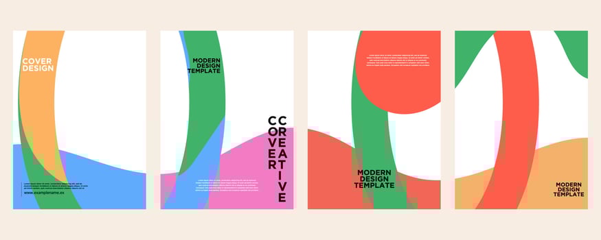 Creative cover or poster concept in modern minimal style for corporate identity, branding, social media advertisement, promo. Minimalist cover design template with blue, pink, yellow dynamic lines vector