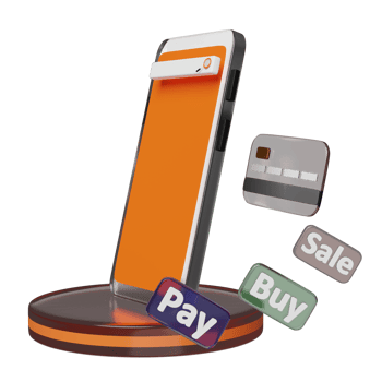 orange mobile phone or smartphone with shield, blank search bar, magnifying isolated. Internet security or privacy protection or ransomware protect concept, 3d illustration or 3d render png