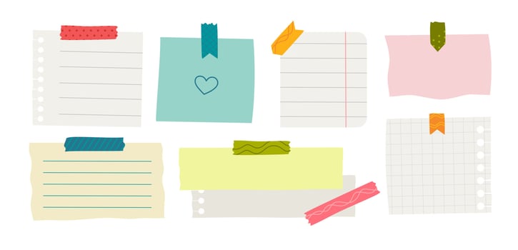 Paper sticker various notes are personal. Accessories for organizing documents. Vector illustration in a flat style