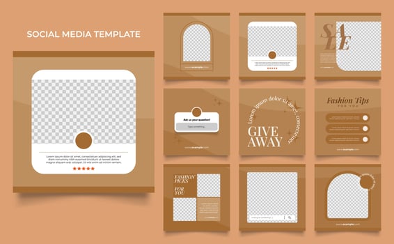 social media template banner fashion sale promotion in red brown color vector