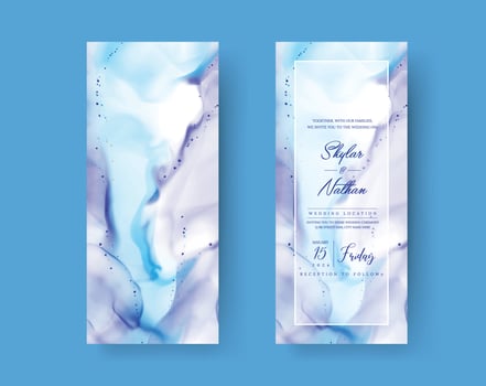 Blue Alcohol Ink Foil Wedding Menu Card Template vector