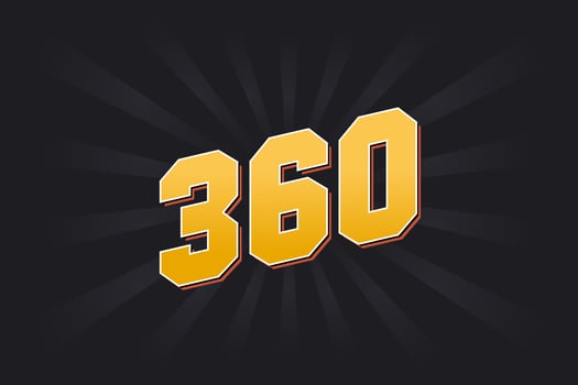 Number 360 vector font alphabet. Yellow 360 number with black background