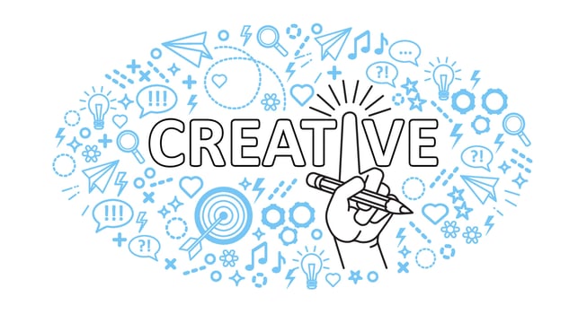 Creative ideas concept. Line art Hand with pencil. vector