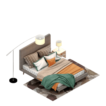Isometric Bedroom 3D render png