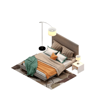 Isometric Bedroom 3D render png