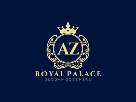 Letter AZ Antique royal luxury victorian logo with ornamental frame. vector