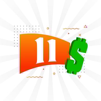 11 Dollar currency vector text symbol. 11 USD United States Dollar American Money stock vector