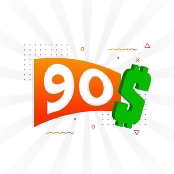90 Dollar currency vector text symbol. 90 USD United States Dollar American Money stock vector