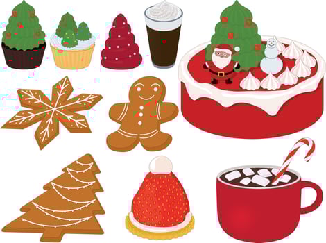 Christmas and new year themed desserts collection vector illustration