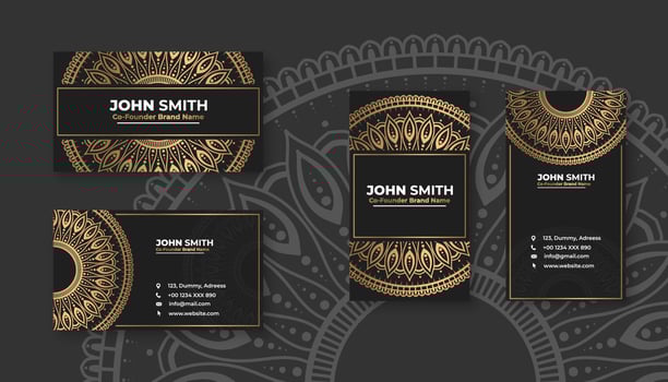 Luxury black business card with golden mandala decoration designs, Bright floral ornamental elements vector
