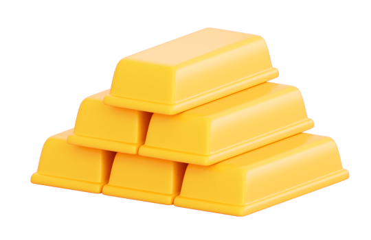 3d gold bar stack in plastic style.  Finance, future, banking system, trade and investment, growth concept. Realistic 3d high quality render png